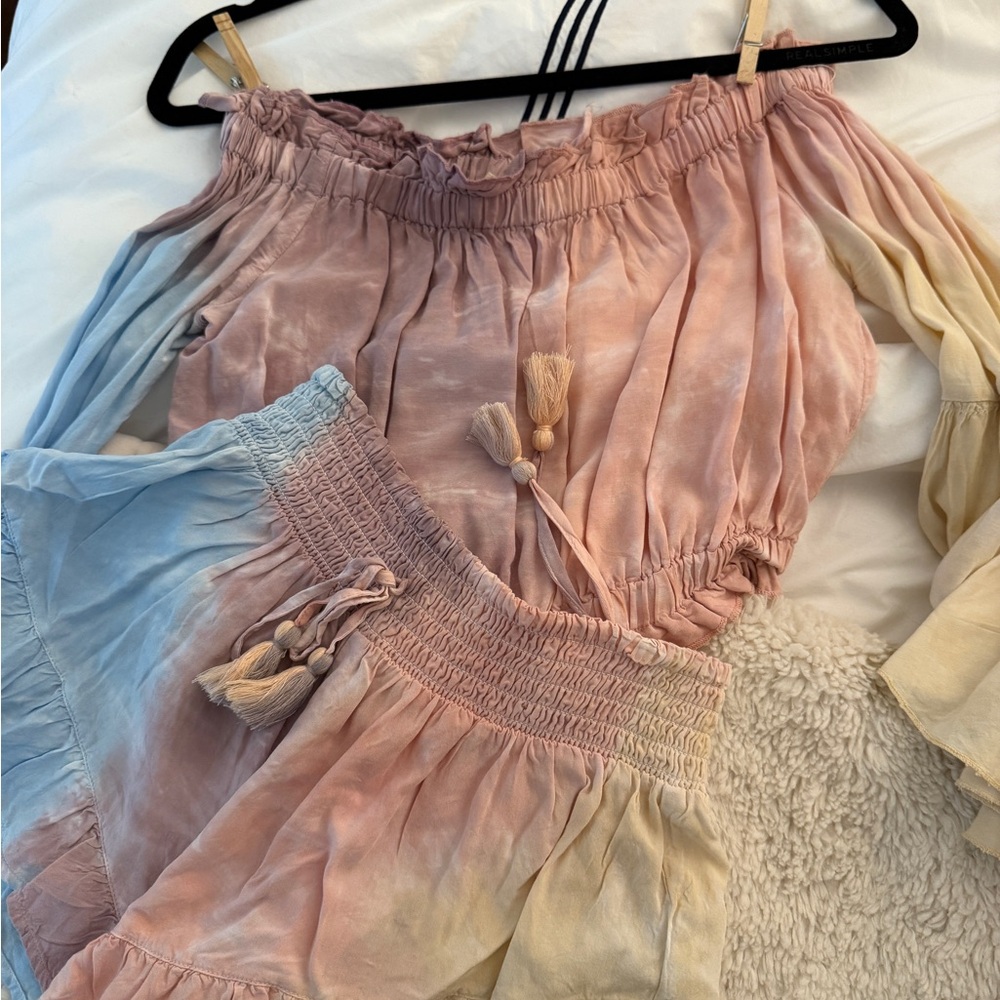 Surf Gypsy Pastel Tie-Dye Off-Shoulder Top and Shorts Set